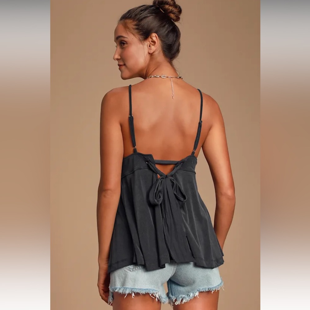 Free People Never Let You Go Washed Black Ribbed Tie-Back Tank Top - XS NWT